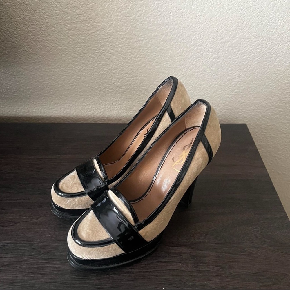 Yves Saint Laurent Black and Cream Heels